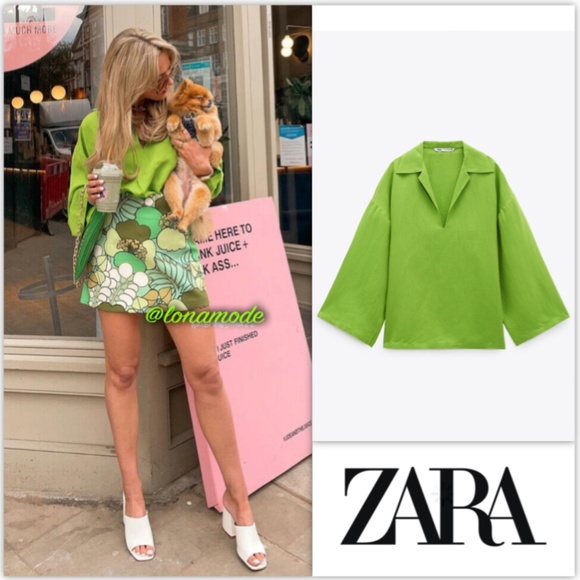 💚 Zara Green Oversized Linen Blend Shirt 💚 - Picture 2 of 14